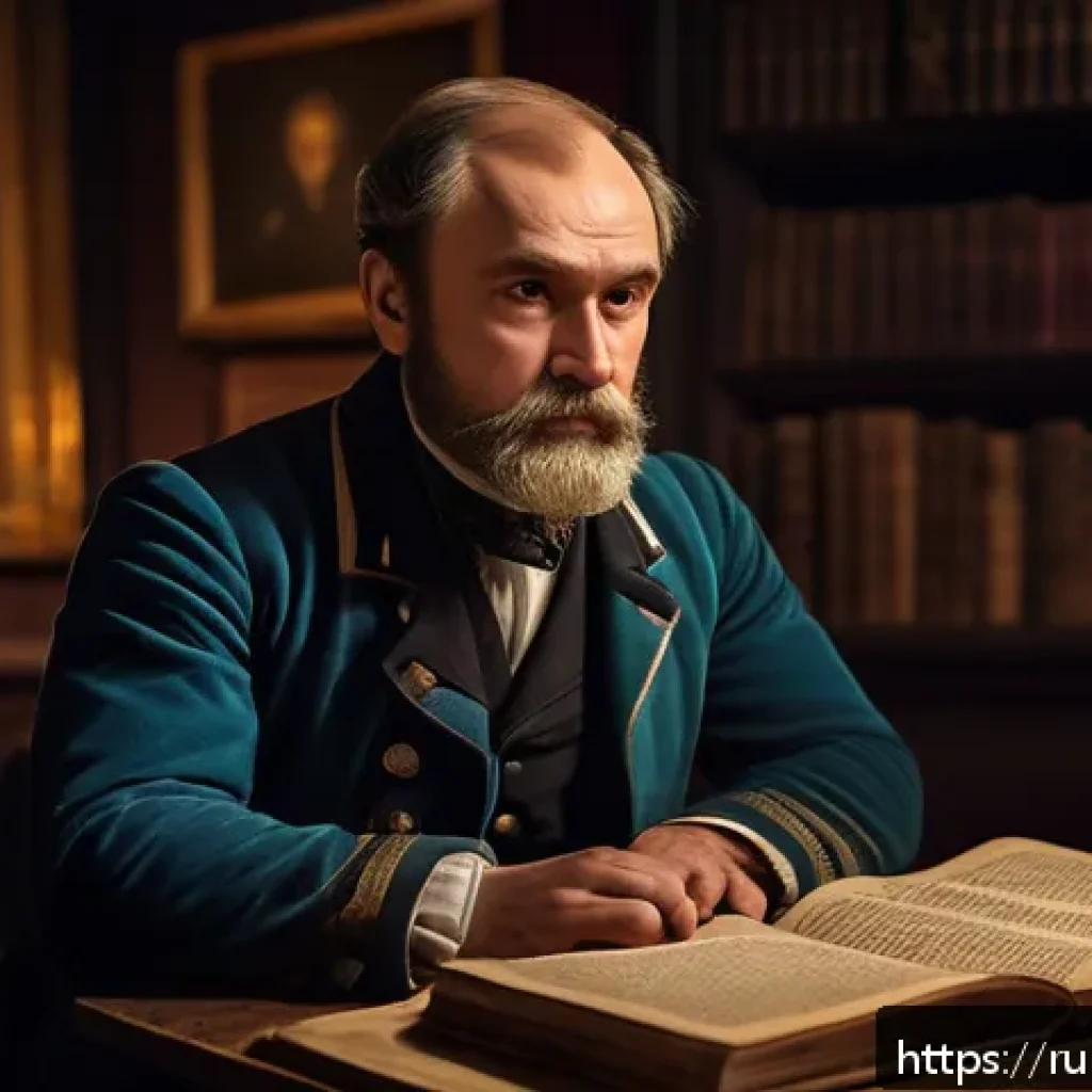 연극배우의 전문 지식 - A thoughtful Russian actor in a traditional theater costume from the 19th century, sitting in a diml...