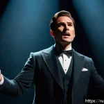 연극배우와 감정 연기 노하우 - A professional male actor deeply immersed in his role on a dimly lit theater stage, wearing a classi...
